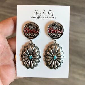 Silver and turquoise Coors light earrings